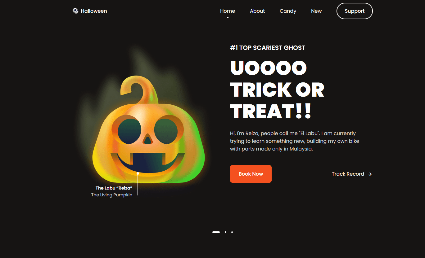 Captura de pantalla de un sitio web temático de Halloween